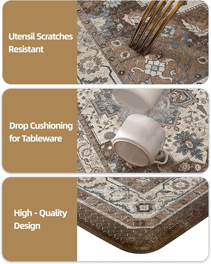 Color&Geometry Anti Fatigue Kitchen Mats for Floor 24x87, Vintage Decor, Easy Clean, Waterproof & Oil Proof, 0.4" Thick Cushioned, Non-Slip Kitchen Runner Rug for Sink, Laundry, Office, Brown