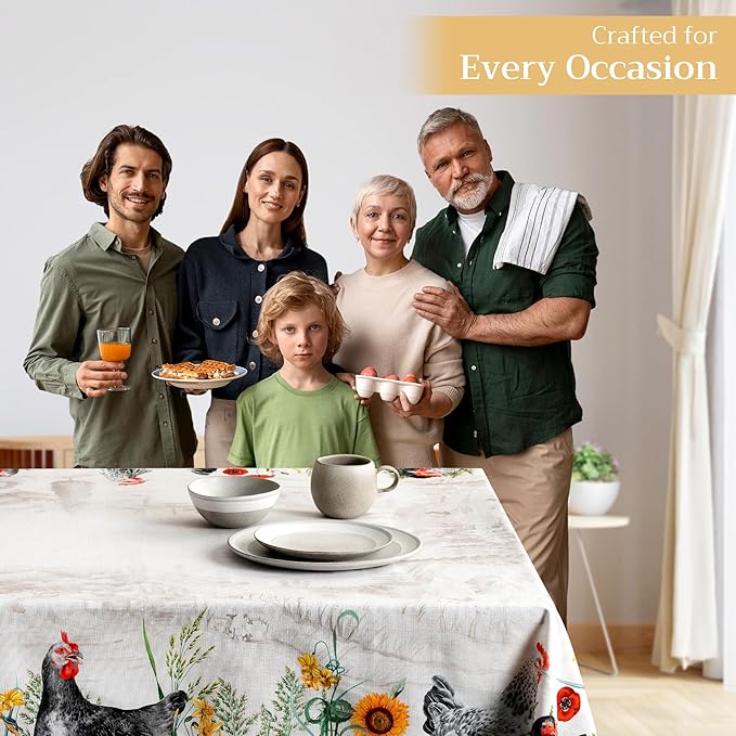 Maison d' Hermine Table Cloth Rectangle Table 100% Cotton 60 x 90 Inches Tablecloth Reusable Decorative for Dining Room Farmhouse Home Valentines Day Decorations Spring Summer - Basse Cour