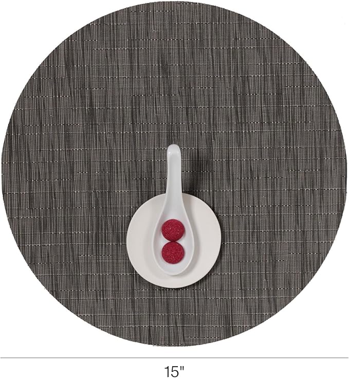 Chilewich Bamboo Placemats Set of 4 - Round Woven Placemats - Reusable, Stain-Resistant, Indoor/Outdoor Tabletop Protection - 15" - Grey Flannel