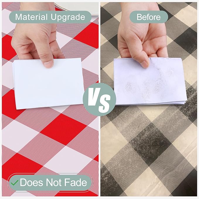 misaya Rectangle Waterproof Vinyl Table Cloth, Buffalo Flannel Backed Tablecloth, Wipeable Plastic Table Cover for Valentine's Day, Dinner, Kitchen, Outdoor (54" x 78", Red and White)