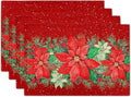 Red Poinsettias Placemats for Dining Table Set of 4, 12 x 18 Inch Red White Floral Xmas Tabletop Mats Red Rectangle Table Mat for Winter Holiday Party Kitchen Table Decor