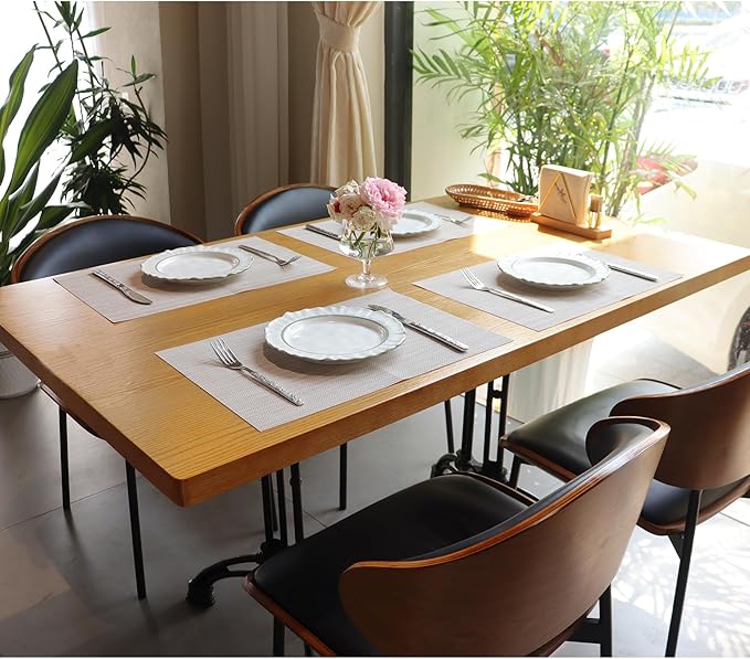Placemats Set of 4,Heat Resistant Non-Slip Table Mats,Place mats for Dining Table,Washable Durable PVC Vinyl Woven Placemat（Beige）
