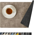 Romanstile Reversible Vinyl Placemats Set of 4, Faux Leather 100% Waterproof Oil-Proof Wipeable Place Mats, Heat Resistant Dual Sided Table Mats for Kitchen/Dining/Party (Grey Khaki, 12 x 17 Inch)