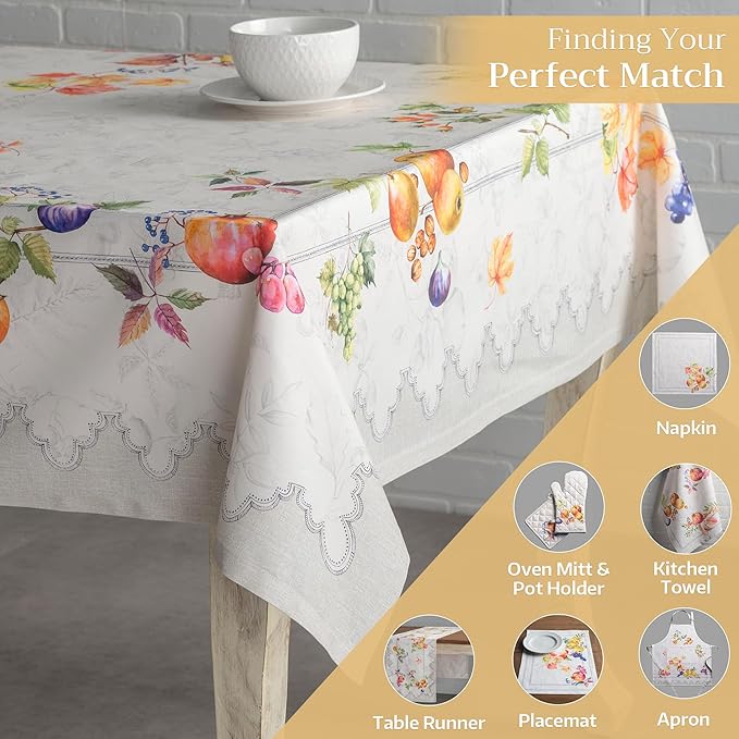 Maison d' Hermine Table Cloth Rectangle Table 100% Cotton 60 x 90 Inches Fall Tablecloth Reusable Everyday Use for Thanksgiving Christmas Decorations Dining Farmhouse Party (Fruit D'Hiver)