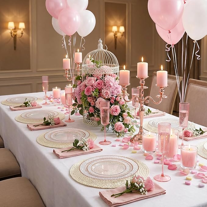 102PCS Rose Gold Plastic Plates - Clear Rose Gold Disposable Plates Include 51PCS 7.5inch Dessert Plate 51PCS 10.25inch Dinner Plate Perfect for Weddings Valentine's Day Parties