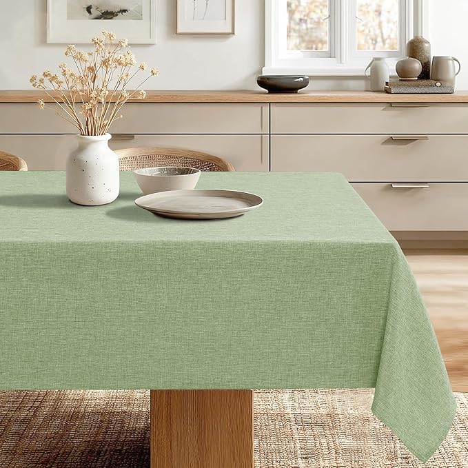 JIUZHEN Square Table Cloth Faux Linen Farmhouse Tablecloth Wrinkle and Stain Resistant Decorative Fabric Table Cover for Kitchen, Dining Room, Parties and Camping, Sage Green, 54 x 54 Inch