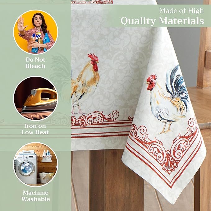 Maison d' Hermine Table Cloth Square Table 100% Cotton 54 x 54 Inches Tablecloth Reusable Decorative for Dining Room Farmhouse Home Valentines Day Decorations Spring Summer - Campagne