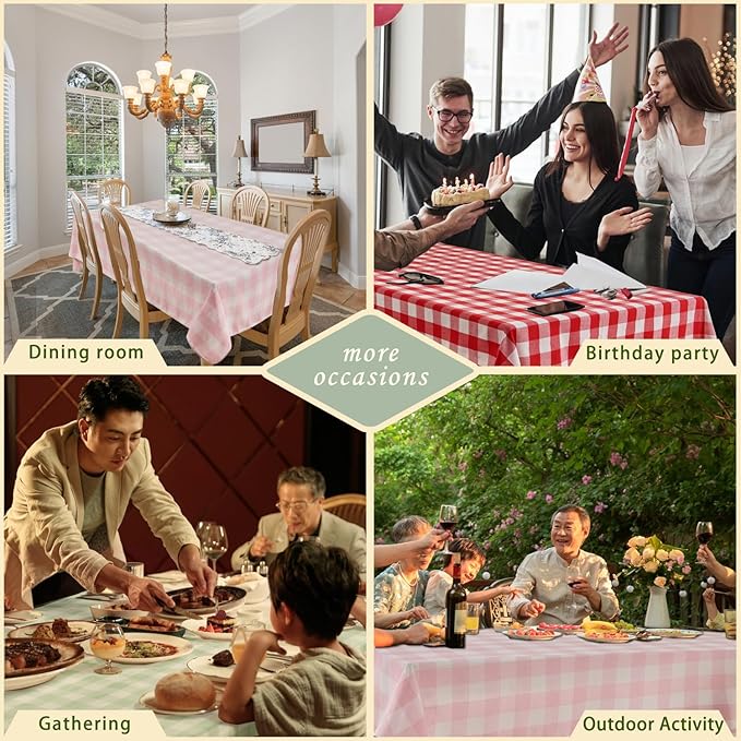 BALCONY & FALCON Gingham Table Cloth Rectangle – Reversible Water-Resistant Cotton Checkered Tablecloth for Valentine， Outdoor Picnic, Camping, Kitchen, Holiday Party Decor (Red White, 55x95 Inch)