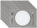 Kevin Textile Burlap Linen Placemats Set of 6 Heat Resistant Dining Table Place Mats Washable Kitchen Table Mats for Dinning Party Holiday Indoor Outdoor, 13 x19 inches, Sesame Grey