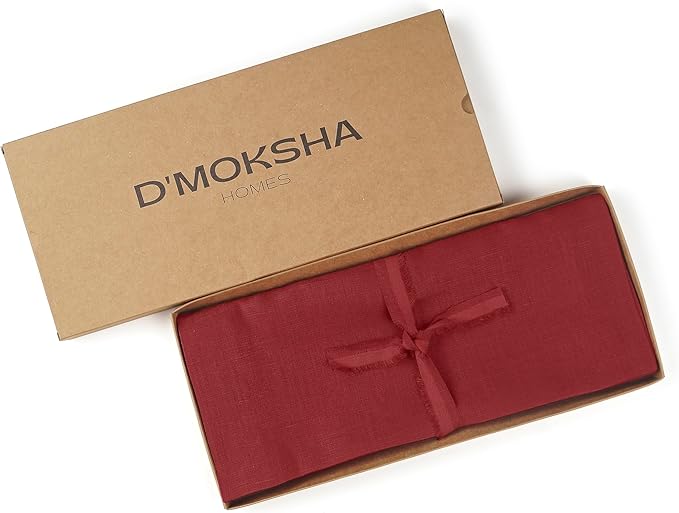 D'Moksha Homes Linen Red Table Runner 72 Inches Long - 100% Pure Linen 14 x 72 Inch Table Runner for Dining, Valentines, Spring - Machine Washable