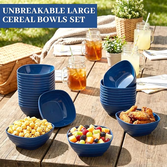 Gejoy 64 Pcs Unbreakable Cereal Reusable Wheat Straw Lightweight Bowls Microwave and Dishwasher Safe Soup Fiber Bowls for Kitchen Serving Salad Rice Snacks (Blue)