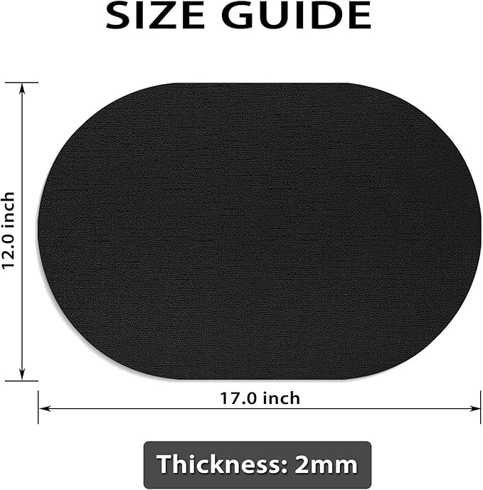 Placemats for Dining Table Set of 6 Non-Slip, Heat Resistant Oval Leather Placemat Double Layer, Waterproof Table Mats Easy to Clean for Kitchen Dining Room Coffee Office Table, Black