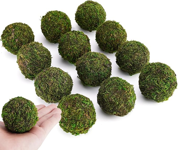 BYHER Decorative Moss Balls Set - Fake Moss Balls for Bowl Fillers, Centerpiece Decor, Home Decor, Vase Filler, Wedding Decor, Table Arrangement, Coffee Accents, DIY Crafts (Small - 2"-Set of 12)