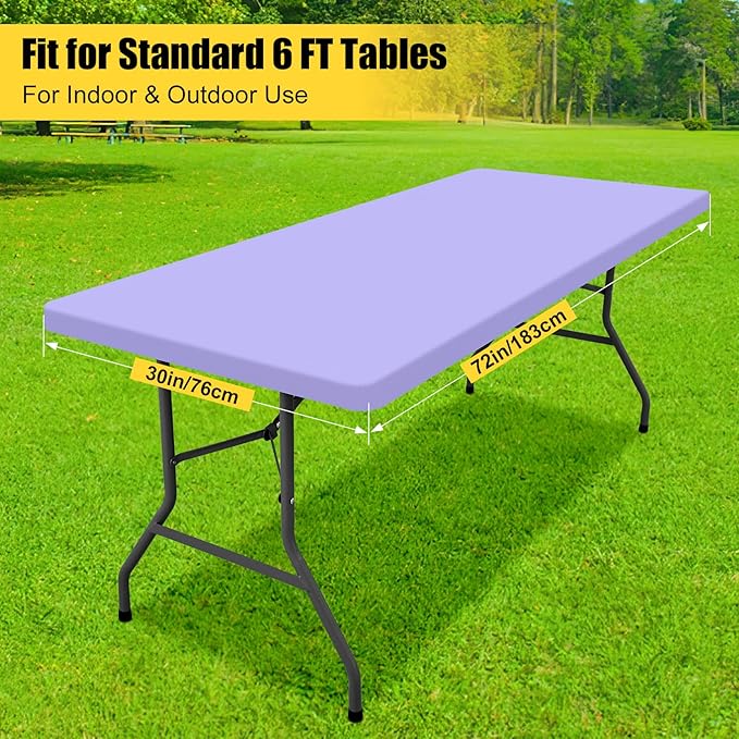 Smiry Rectangle Tablecloth, Elastic Fitted Flannel Backed Vinyl Tablecloths for 6ft Folding Tables, Waterproof Wipeable Table Covers for Indoor, Outdoor, Picnic and Camping (Lavender, 30"x72")