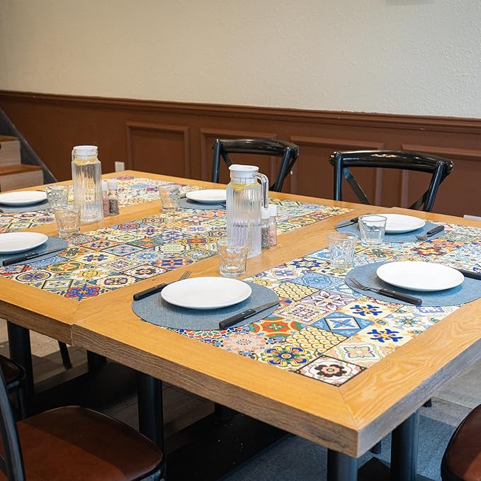 Round Wipeable Placemats Set of 6 – Faux Leather Round Table Mats, Waterproof & Washable Vinyl Placemats, Circle Design for Dining Table Decor– Charcoal Blue
