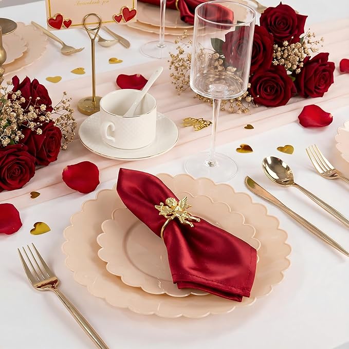 SUT 72-Count Pink Plastic Plates Disposable 10.25 Inch - Scalloped Edge Dinner Plates for Valentine’s Day, Parties, Birthdays, Weddings | Lightweight & Durable Disposable Dinnerware (72 Pack)
