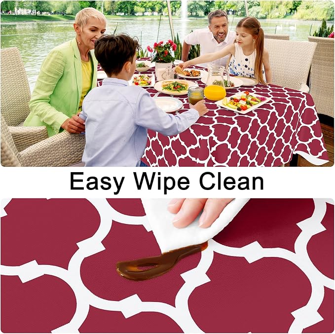 Smiry Rectangle Table Cloth, Waterproof Vinyl Tablecloth with Flannel Backing for Rectangle Tables, Wipeable Spillproof Plastic Tablecloths for Dining, Camping, Indoor and Outdoor (60"x102", Burgundy)