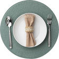 Round Placemats Set of 12 Plastic Woven Placemats Washable Wipeable Table Mats for Dining Table Heat Resistant Non-Slip Circle Place Mats (Dusk Green)