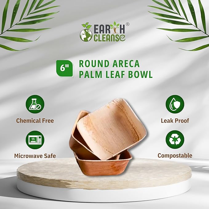 6 Inch Square Compostable Biryani Palm Leaf Extra Deep Bowls | Pack of 200 | Eco Friendly Disposable Areca Leaf Bowls | Biodegradable Heavy Duty for Rice Curry Parties Catering Events