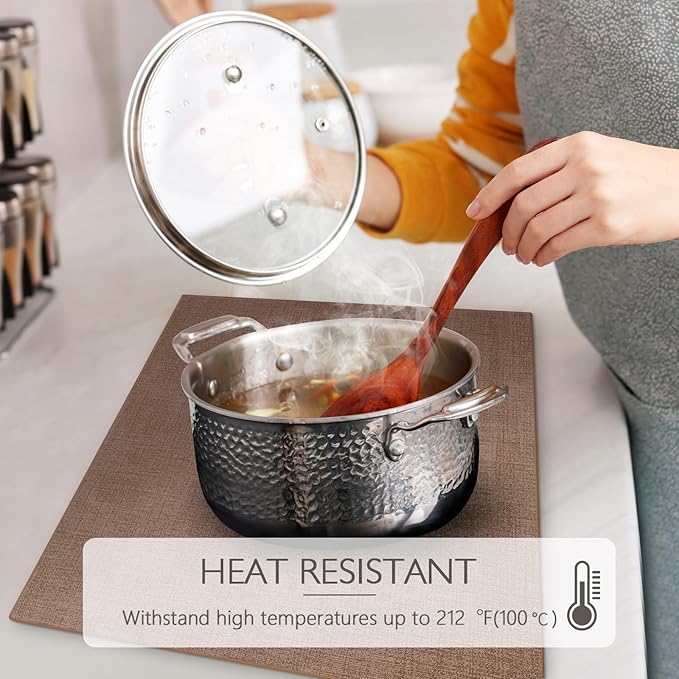 Faux Leather Placemats Set of 8 Washable PU Table mats for Kitchen Table - Heat Resistant, Waterproof, Easy Clean, Anti Slip 11.8" x 17" (Dark Brown-8 Pack)