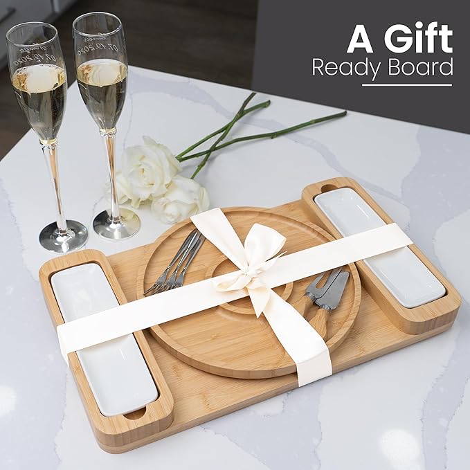 Charcuterie Boards - Bamboo Cheese Board Set with Serving Tray for Meat, Cheese, Crackers, Nuts and Fruits - House Warming Gifts for New Home, Wedding, Bridal Shower or Birthday Gifts for Women