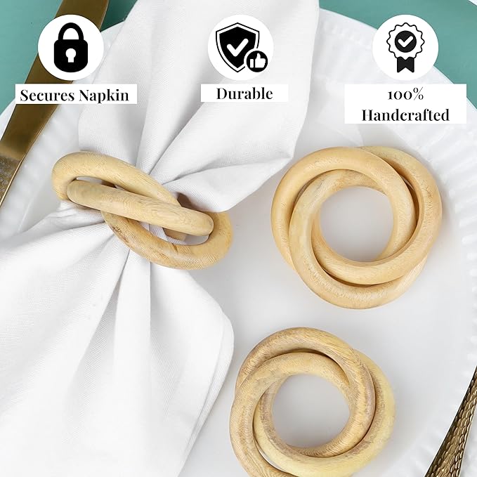 Farmhouse Napkin Ring Set of 12 - Wooden Napkin Holders for Dining Table, Everyday Use, Thanksgiving, Holiday, Christmas, Festive, Party, Gift, Décor (Shades of Brown) - CLEENTABLE