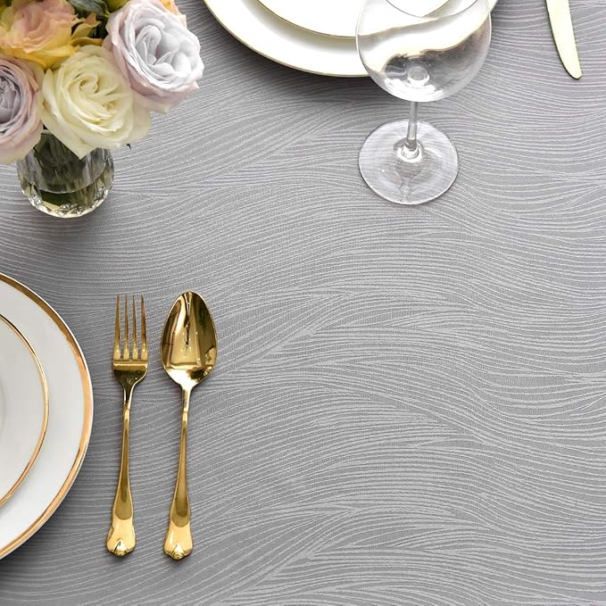 maxmill Jacquard Tablecloth Swirl Design Spillproof Wrinkle Free Heavy Weight Soft Table Cloth Decorative Fabric Table Cover for Outdoor and Indoor Use Square 70 x 70 Inch Light Gray