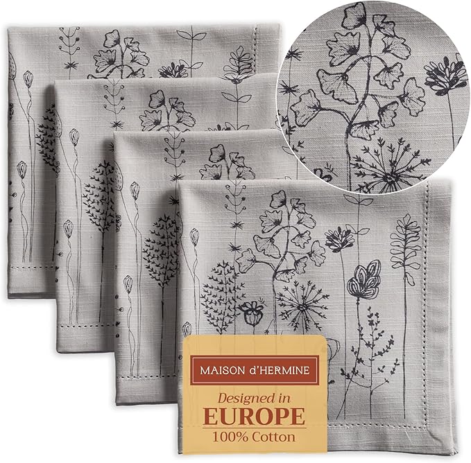 Maison d' Hermine Cloth Napkins Set of 4 100% Cotton Everyday Reusable Square Napkins Cloth Washable Dinner Party Wedding Restaurant Valentines Day Decorations Spring/Summer (Flore, 20" x 20")