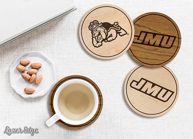 LazerEdge James Madison Dukes Wooden Coaster Set - Maple Wood - Officially Licensed Product - 4-Pack