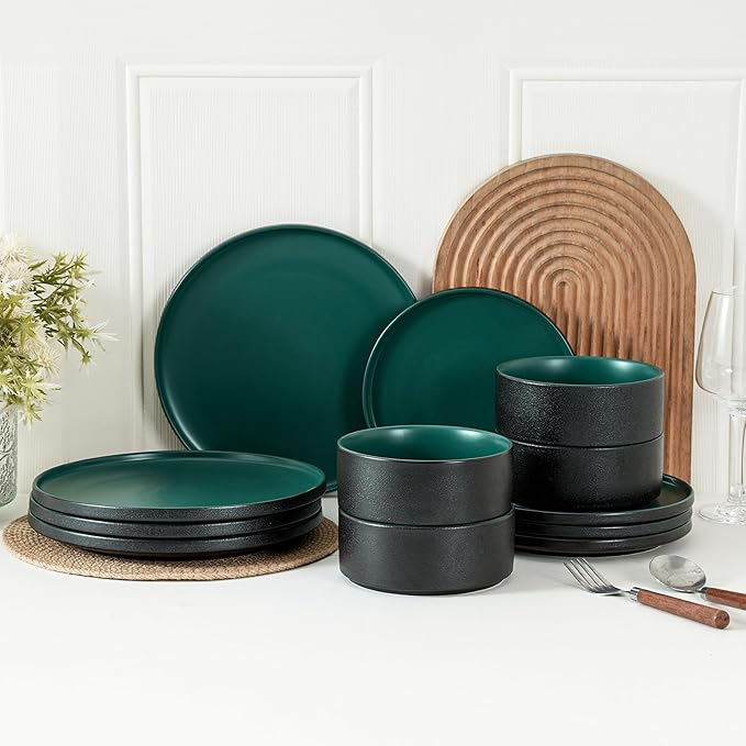 Stoneware Cereal Bowls Set of 4, 6 Inch Deep Bowl for Oatmeal, Soup, Ceramic Bowls Sets, Microwave Safe, Dishwasher Safe, Versatile for All Seasons, Matte Green
