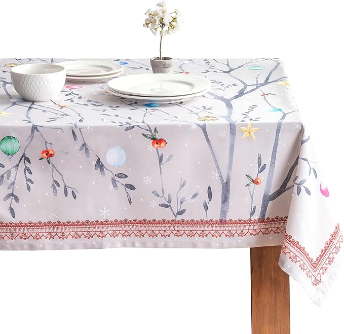 Maison d' Hermine Table Cloth Square Table 100% Cotton 54 x 54 Inches Fall Tablecloth Reusable Everyday Use for Thanksgiving Christmas Decorations Dining Farmhouse Party (Fairy Christmas)