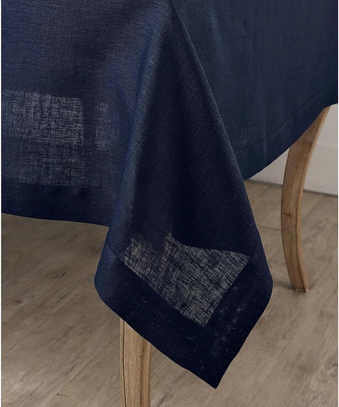 Solino Home Navy Blue Linen Tablecloth 60 x 120 Inch - 100% Pure Linen Table Cloth for Rectangle Tables - Fete, Machine Washable Tablecloth for Winter, Spring, Easter