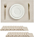 Leetaltree Beige White Placemats Set of 24 - Heat Resistant Non-Slip Place mats for Dining Table, Washable Durable PVC Vinyl Woven Table Mats(Beige White, 24)