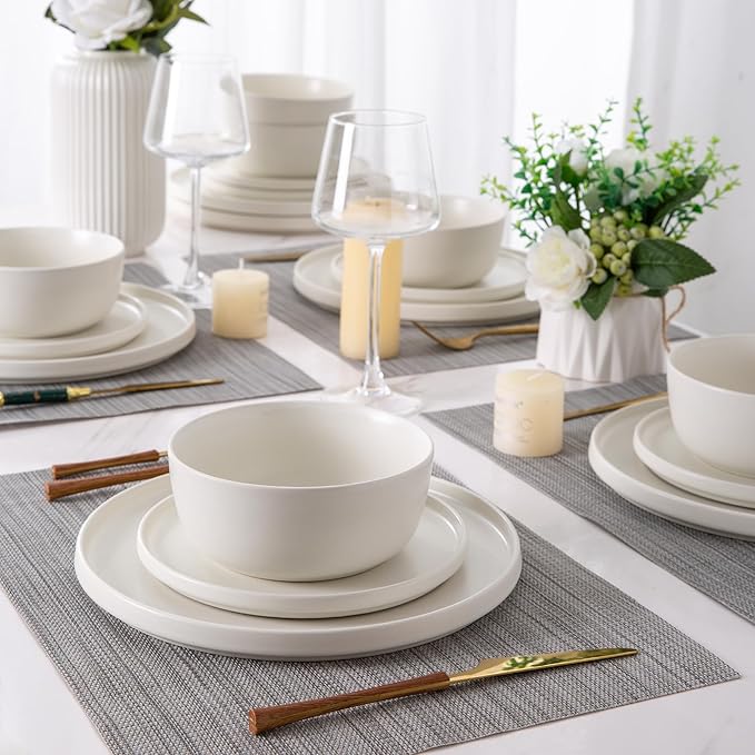AmorArc Stoneware Dinner Plates Set of 4, 10.5 Inch Reactive Matte Glaze Ceramic Plates Set, Modern Dinnerware Dish set for Kitchen, Microwave, Dishwasher Safe, Scratch Resistant - Matte White