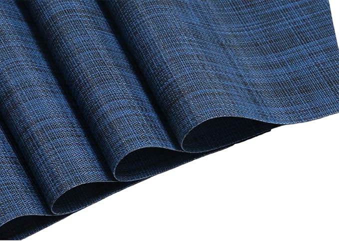 SHACOS Round Table Placemats Set of 7 Woven Vinyl Wedge Placemat with Centerpiece Mat Heat Resistant Place Mats Round Table Mats Wipe Clean (7, Blue Black)