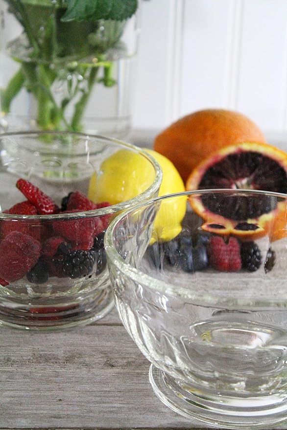 La Rochere Perigord Glass Bowls Set of 6 – Classic French Footed Bowls with Faceted Ribbed Design – Pressed Glass Dessert Cups for, Snacks, Ice Cream, Salad & Elegant Entertaining (17 Oz)