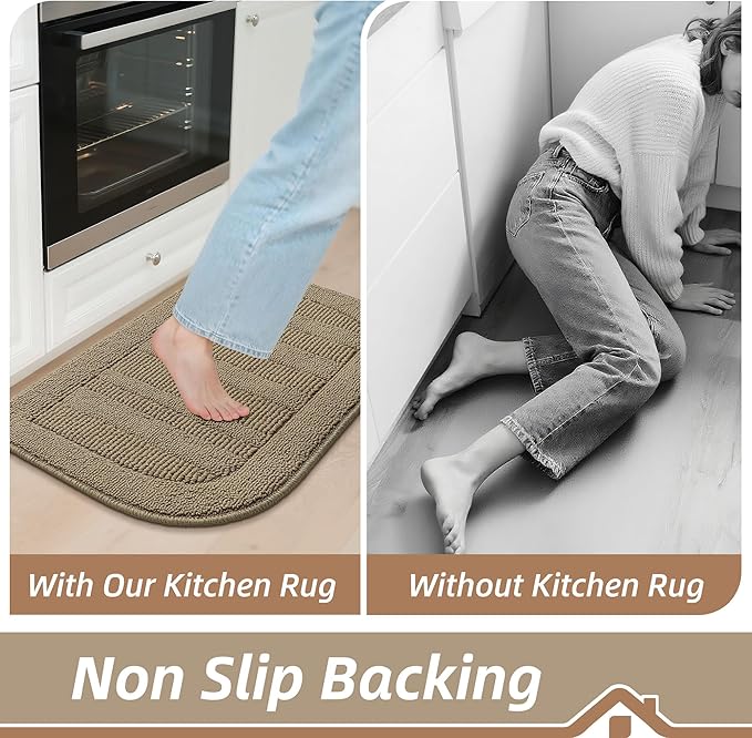 BEQHAUSE 24x40 Inch Kitchen Rug Mat Durable Kitchen Rugs Non-Slip Washable Absorbent Kitchen Mats for Floor Dirt-Resistant Semicircular Kitchen Mat (Beige)