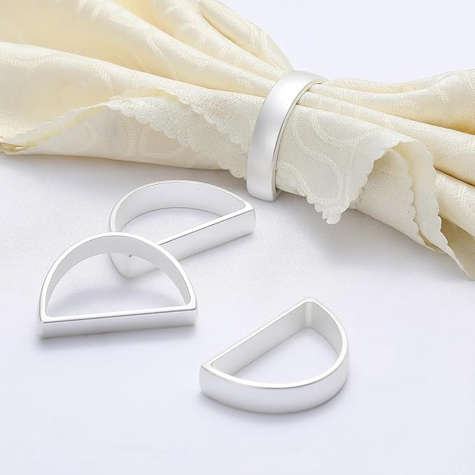 KPOSIYA Napkin Rings Set of 48, Metal Silver Napkin Rings Bulk for Table Settings, D-Shape Napkin Holders Rings for Dinner Table Decor, Easter, Fall,Thanksgiving, Christmas, Party,（Silver 48 pcs）