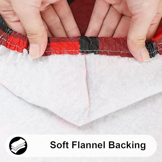 Smiry Rectangle Picnic Table Cloth, Elastic Waterproof Fitted Vinyl Tablecloths, Flannel Backed Buffalo Plaid Table Covers for Dining, Camping, Outdoor (Black and Red, 30" x 96")