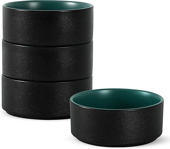Stoneware Cereal Bowls Set of 4, 6 Inch Deep Bowl for Oatmeal, Soup, Ceramic Bowls Sets, Microwave Safe, Dishwasher Safe, Versatile for All Seasons, Matte Green