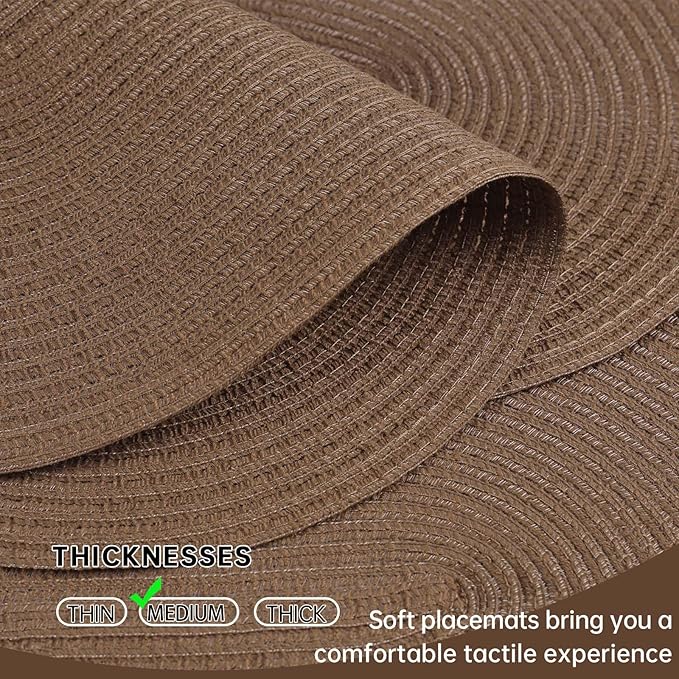 Noctiflorous Oval Braided Placemats Set of 4 Woven 12x18 Inch Non Slip Washable Heat Resistant Place Mats Round Tablemats for Dining Kitchen Party Daily Table Decor Dinner Mats (Solid Brown, 4)