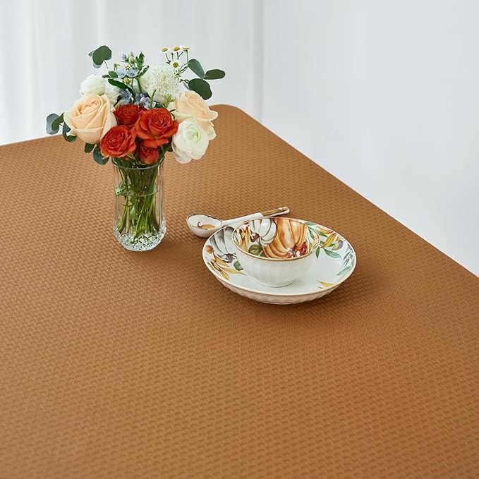 maxmill Fall Tablecloth Stain Resistant Waterproof Wrinkle Resistant Spillproof Soft Weaved Pattern Table Cloth for Dining Room Harvest Thanksgiving Parties, Rectangle 70 x 108 Inch, Amber