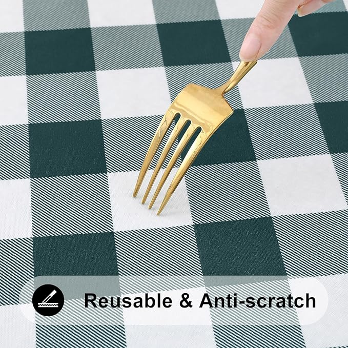 Smiry Rectangle Picnic Table Cloth, Elastic Waterproof Fitted Vinyl Tablecloths, Flannel Backed Buffalo Plaid Table Covers for Dining, Camping, Outdoor (Hunter Green and White, 24" x 48")