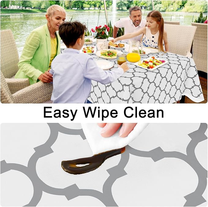 Smiry Rectangle Table Cloth, Waterproof Vinyl Tablecloth with Flannel Backing for Rectangle Tables, Wipeable Spillproof Plastic Tablecloths for Dining, Camping, Indoor and Outdoor (60"x144", White)