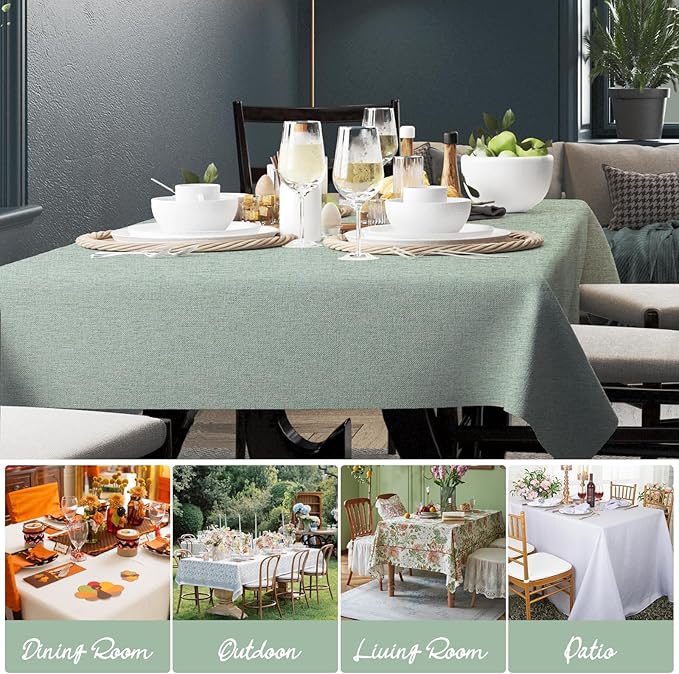 Rectangular Tablecloth Linen Texture Waterproof and Stain-Resistant Fabric Table Cloth, Kitchen Dining Table Decoration, 60 x 104 inch, Sage Green