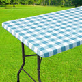 Smiry Rectangle Picnic Table Cloth, Elastic Waterproof Fitted Vinyl Tablecloths, Flannel Backed Buffalo Plaid Table Covers for Dining, Camping, Outdoor (White and Aqua, 36" x 72")