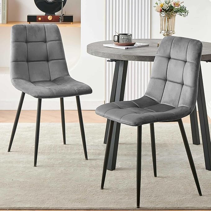 Modern 4-Person Round Dining Table Set, Space-Saving for Kitchen, Living Room, Apartment, Includes Dining Table & 4 Grey Chairs,Small Dining Room Set for 4
