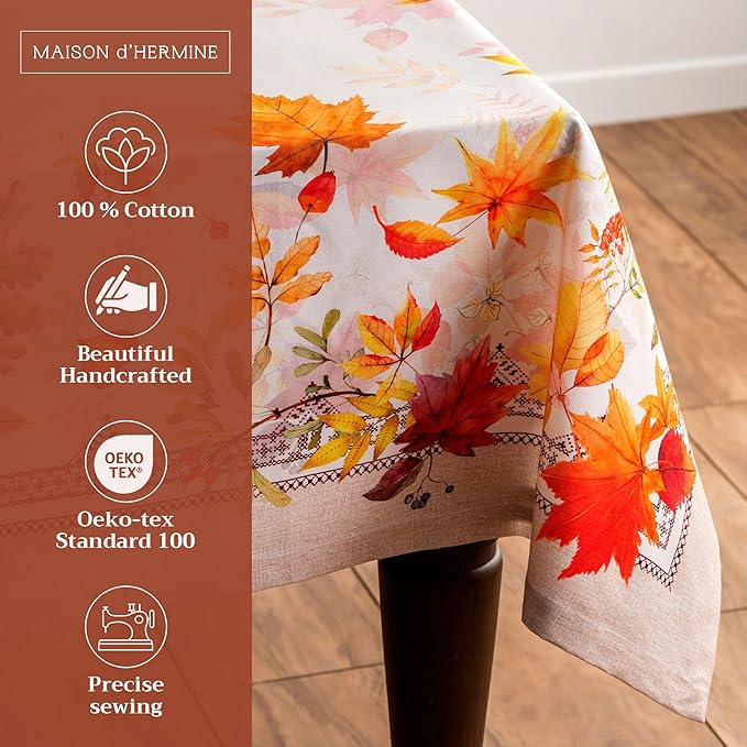 Maison d' Hermine Table Cloth Rectangle Table 100% Cotton 60 x 120 Inches Fall Tablecloth Reusable Everyday Use for Thanksgiving Christmas Decorations Dining Farmhouse Party (Amarante)