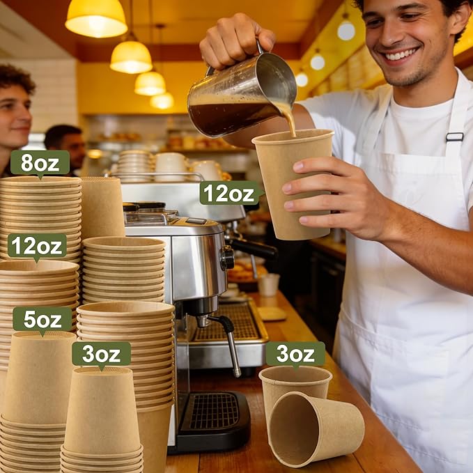 3 oz 300 Pack Disposable Coffee Cups, Bulk Brown Disposable Paper Cups, Coffee Cups for Hot Tea, Chocolate and Cold Drinks