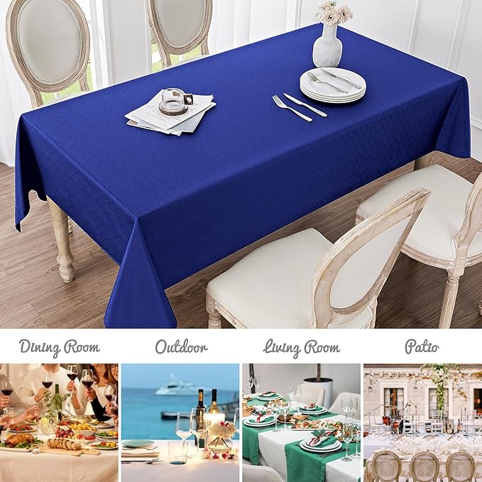 2 Pack Rectangle Tablecloth, 60x84 inch, Water Resistant Wrinkle Free Linen Textured Table Cloth Washable, Decorative Fabric Table Cover for Dining, Party and Camping, Royal Blue